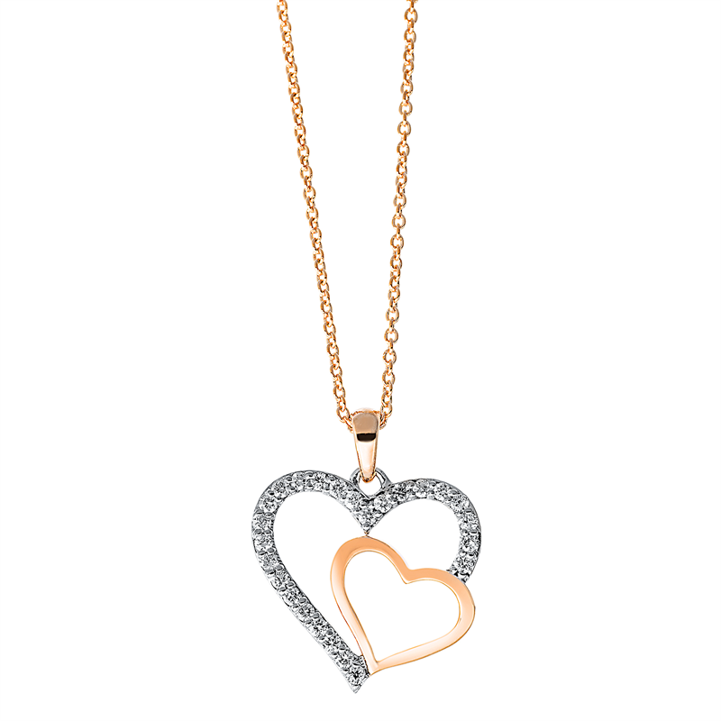 Collier 18 kt RG Herz, Fassung rhodiniert