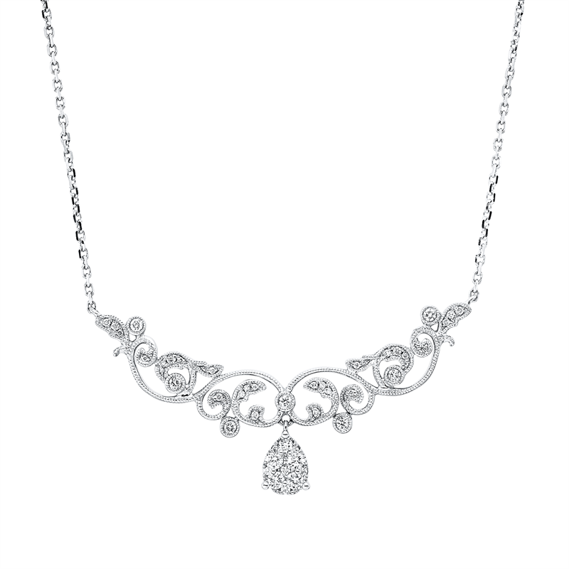 Collier 18 kt WG, mit ZÖ 40 cm + 43 cm