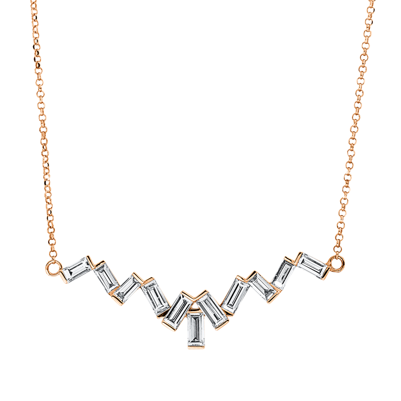 Collier 18 kt RG, Fassung rhodiniert, 38+40 cm