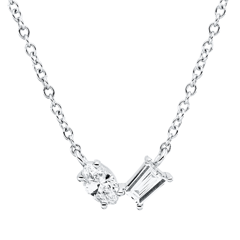 Collier 18 kt WG, mit ZÖ 40 cm + 43 cm