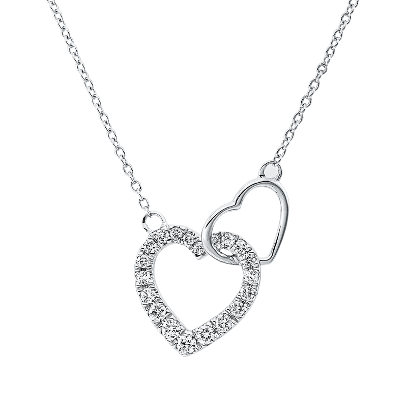 Collier 18 kt WG Herz, mit ZÖ 40 cm + 42,5 cm